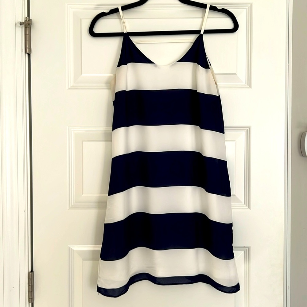 South Moon Under navy and white stripe dress with adjustable spaghetti straps